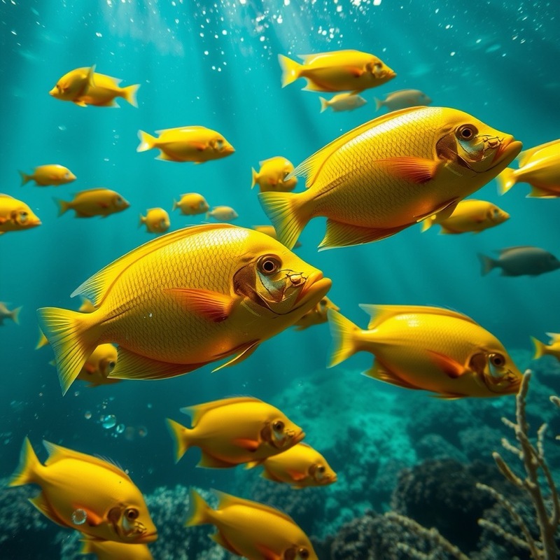 Golden fish in a teal underwater scene